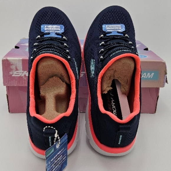 Skechers Navy and Coral Women's Shoes - Picture 11 of 14